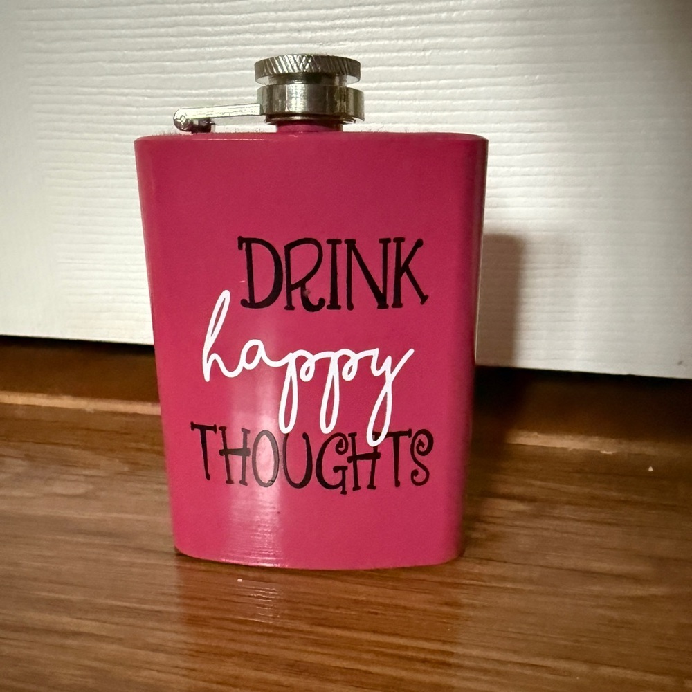 Cute Pink Mini Flask – “Drink Happy Thoughts